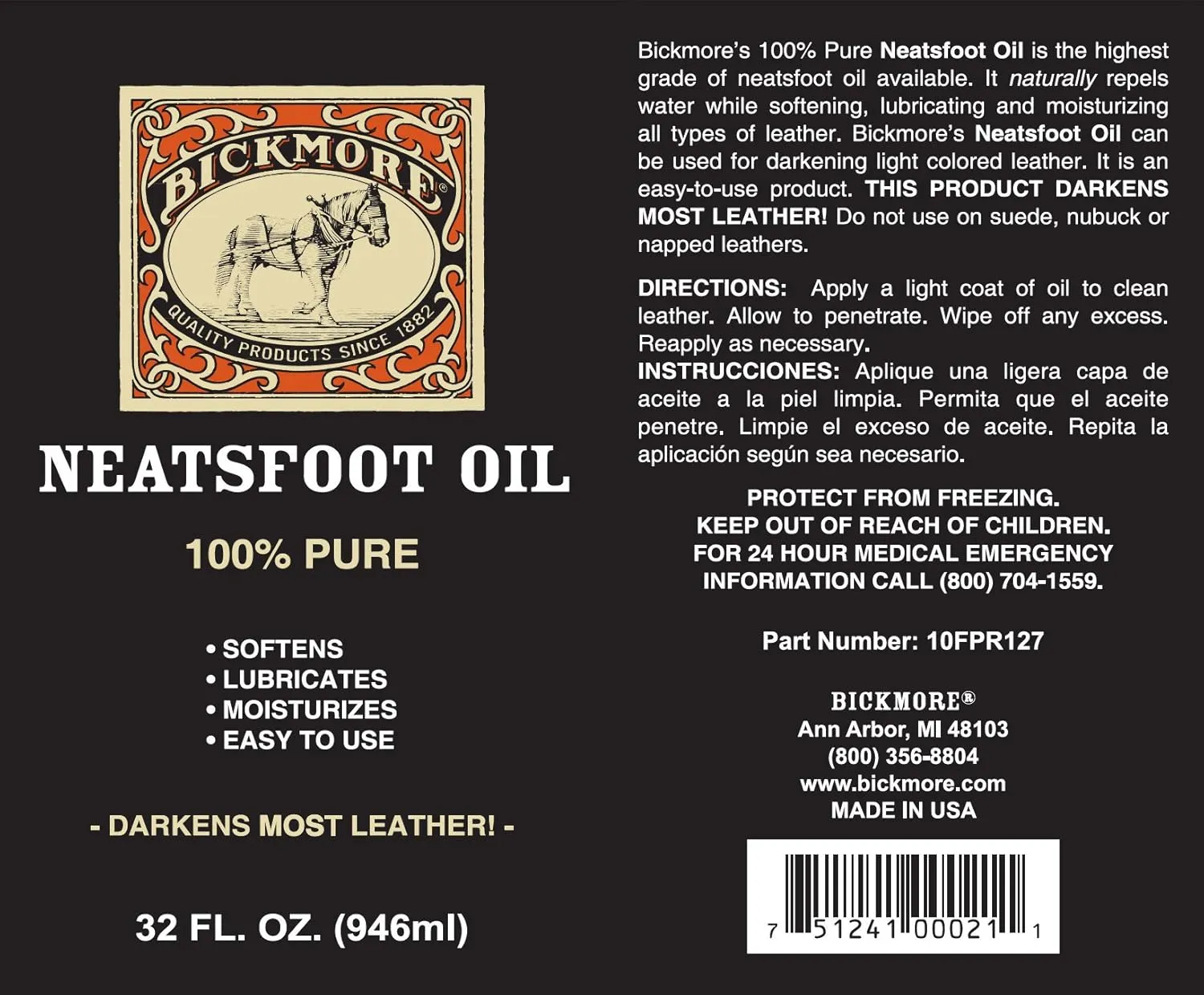 100% Pure Neatsfoot Oil - Leather Conditioner and Wood Finish
