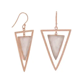 14 Karat Rose Gold Plated Rose Quartz Triangle Earrings