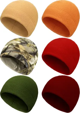 6 Pcs Fleece Skull Cap Men Fleece Beanie Winter Watch Hat Warm Polar Beanie Cap Thick Windproof Unisex for Outdoor Exercising