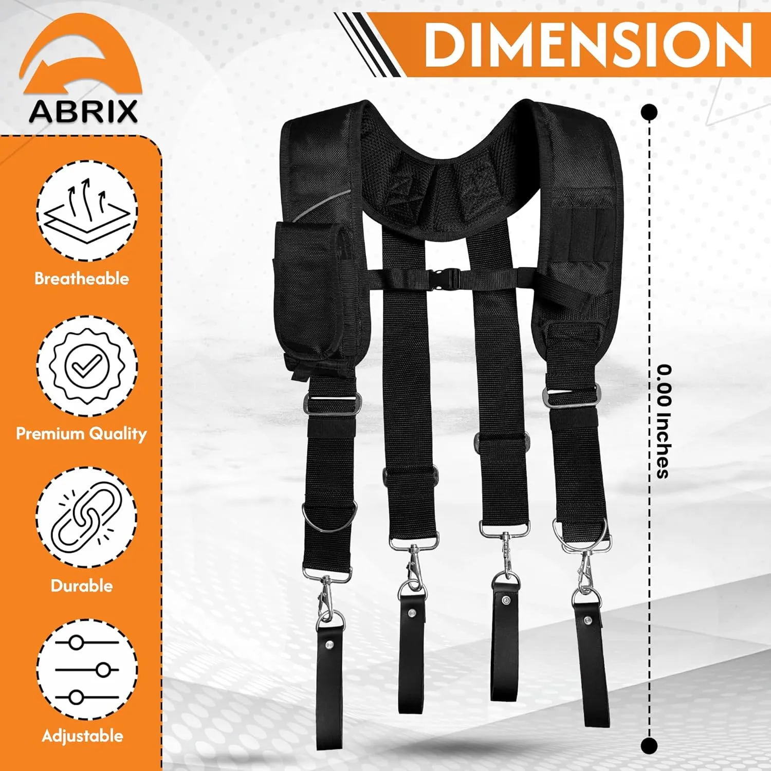 ABRIX Nylon work Suspender, Adjustable (Fits 30" to 50"), Tool belt suspender  for Carpenters, Electricians, Contractors (work suspender, Extra Large)