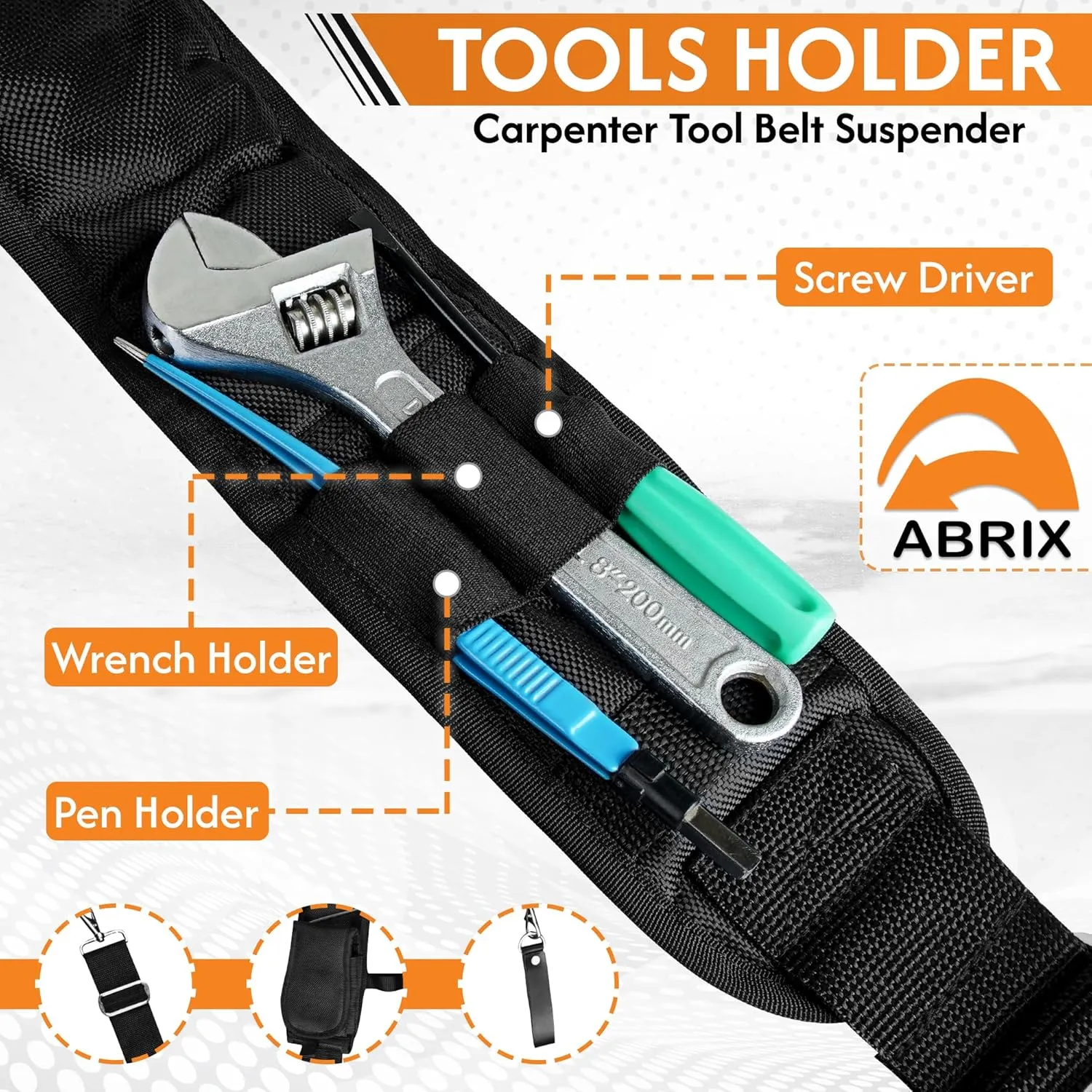 ABRIX Nylon work Suspender, Adjustable (Fits 30" to 50"), Tool belt suspender  for Carpenters, Electricians, Contractors (work suspender, Extra Large)