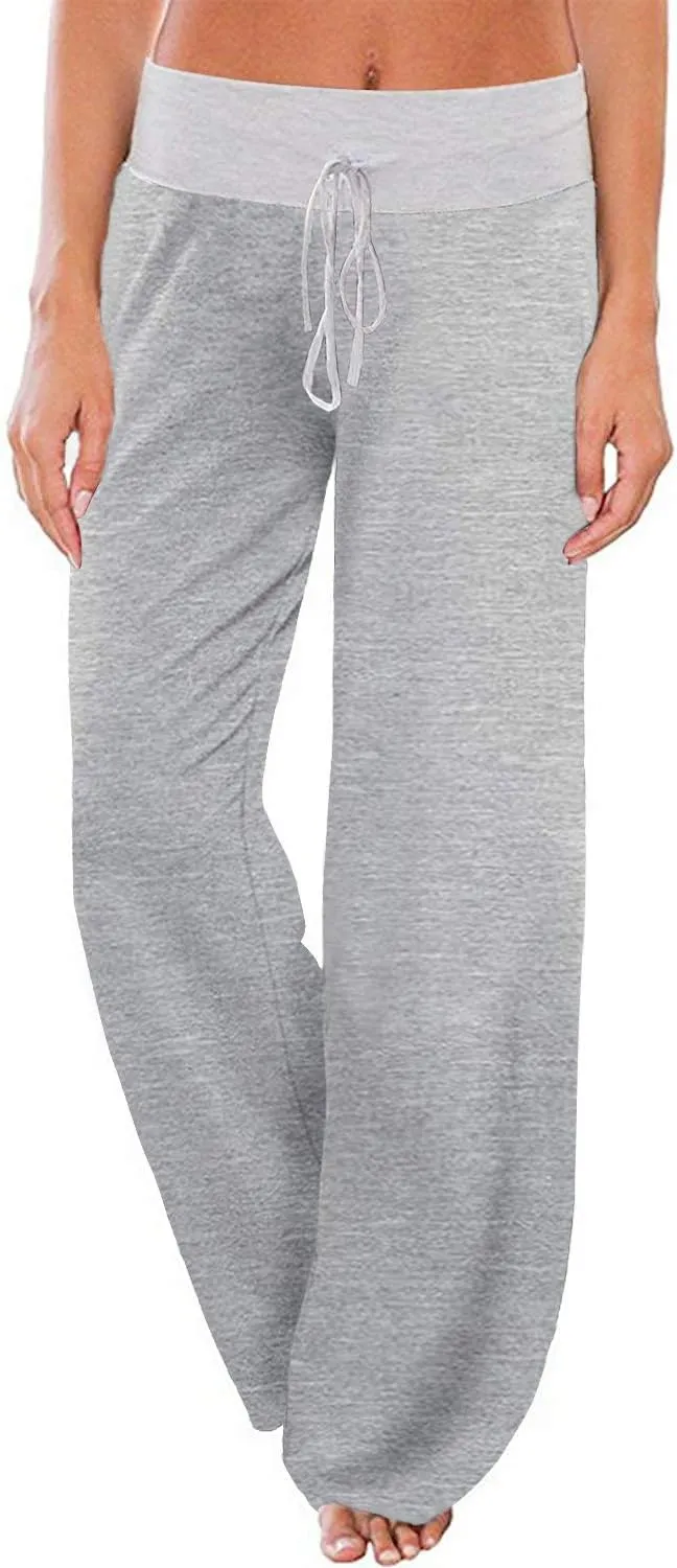 AMiERY Women's Comfy Casual Pajama Pants Floral Print Drawstring Palazzo Lounge Pants Wide Leg
