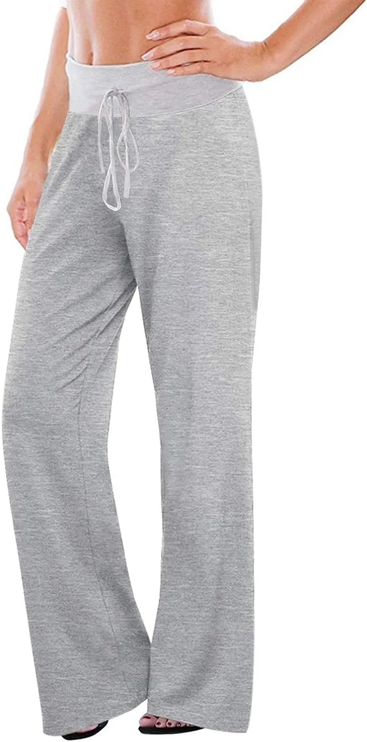 AMiERY Women's Comfy Casual Pajama Pants Floral Print Drawstring Palazzo Lounge Pants Wide Leg