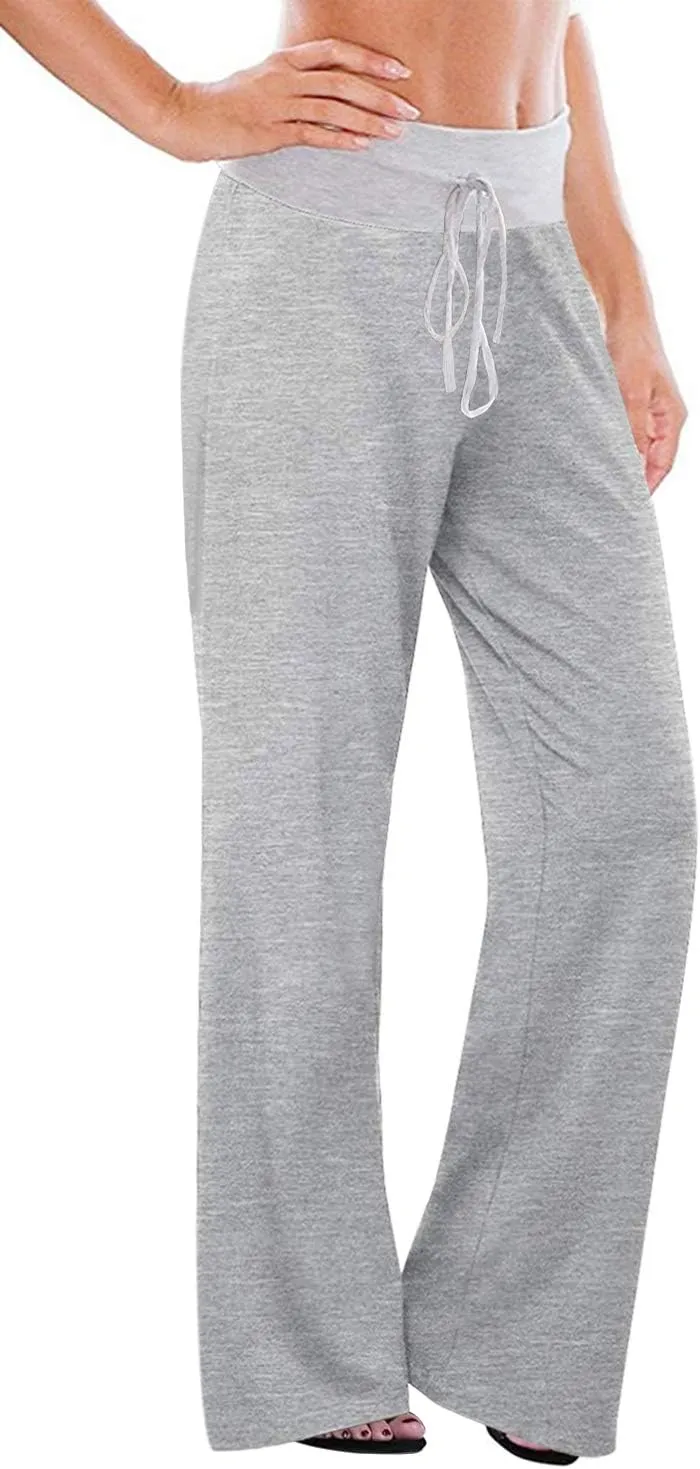 AMiERY Women's Comfy Casual Pajama Pants Floral Print Drawstring Palazzo Lounge Pants Wide Leg