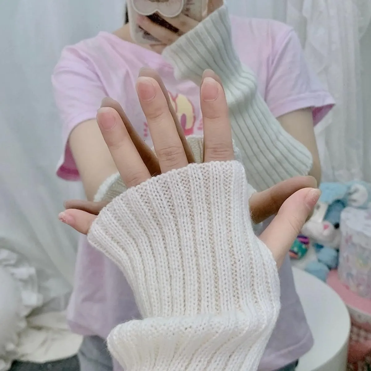 Arm covers cute women kawaii japanese harajuku Y2k Arm Warmer for Girls Goth Gloves Fingerless Knitted Arm Sleeve