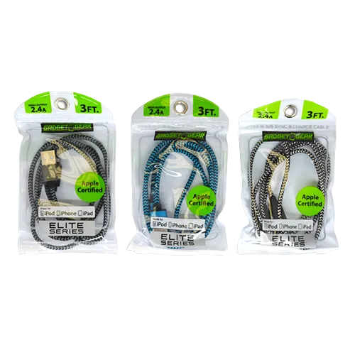 Charging Cable Elite USB to Lightning 3FT 2.4 Amp - 3 Pieces Per Pack 21154