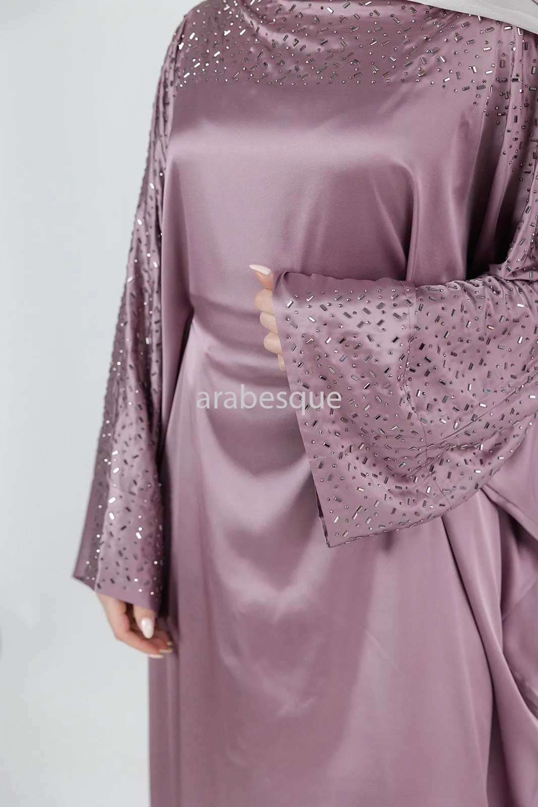 Embellished Crystal Batwing Abaya with Inner Belt - 4 Colours