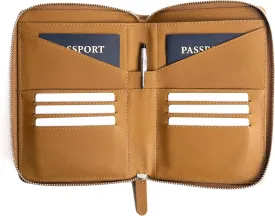 Full Grain Leather Family Passport Holder for 2-4 Passports - RFID Passport Holder and Travel Document Organizer - Large Leather Travel Wallet for Couples and Families - Camel