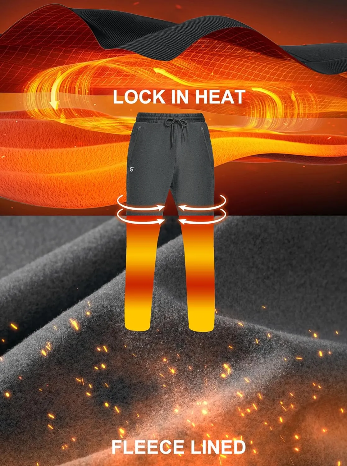G Gradual Men's Fleece Lined Winter Pants with 3 Zipper Pockets Warm Athletic Joggers Workout Running Sweatpants for Men