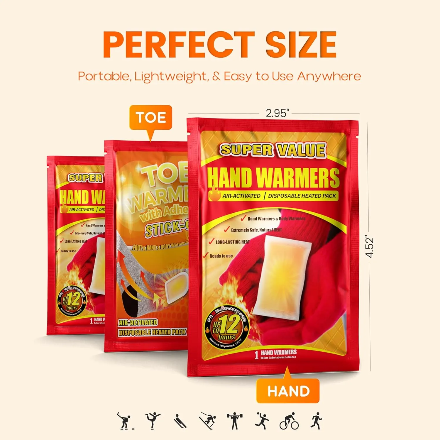 Hand Warmers Disposable 30/55/90/175/125/240Pcs, Long-Lasting Up to 12 Hours for Warm Body, Safe Portable Hand Warmers for Hand & Foot, Heater for Camping, Fishing, Gifts for Women Men Mom Dad