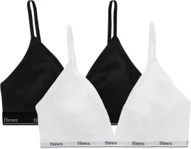 Hanes Women's Originals Triangle Bralette Pack, Breathable Stretch Cotton Bras, 2-Pack