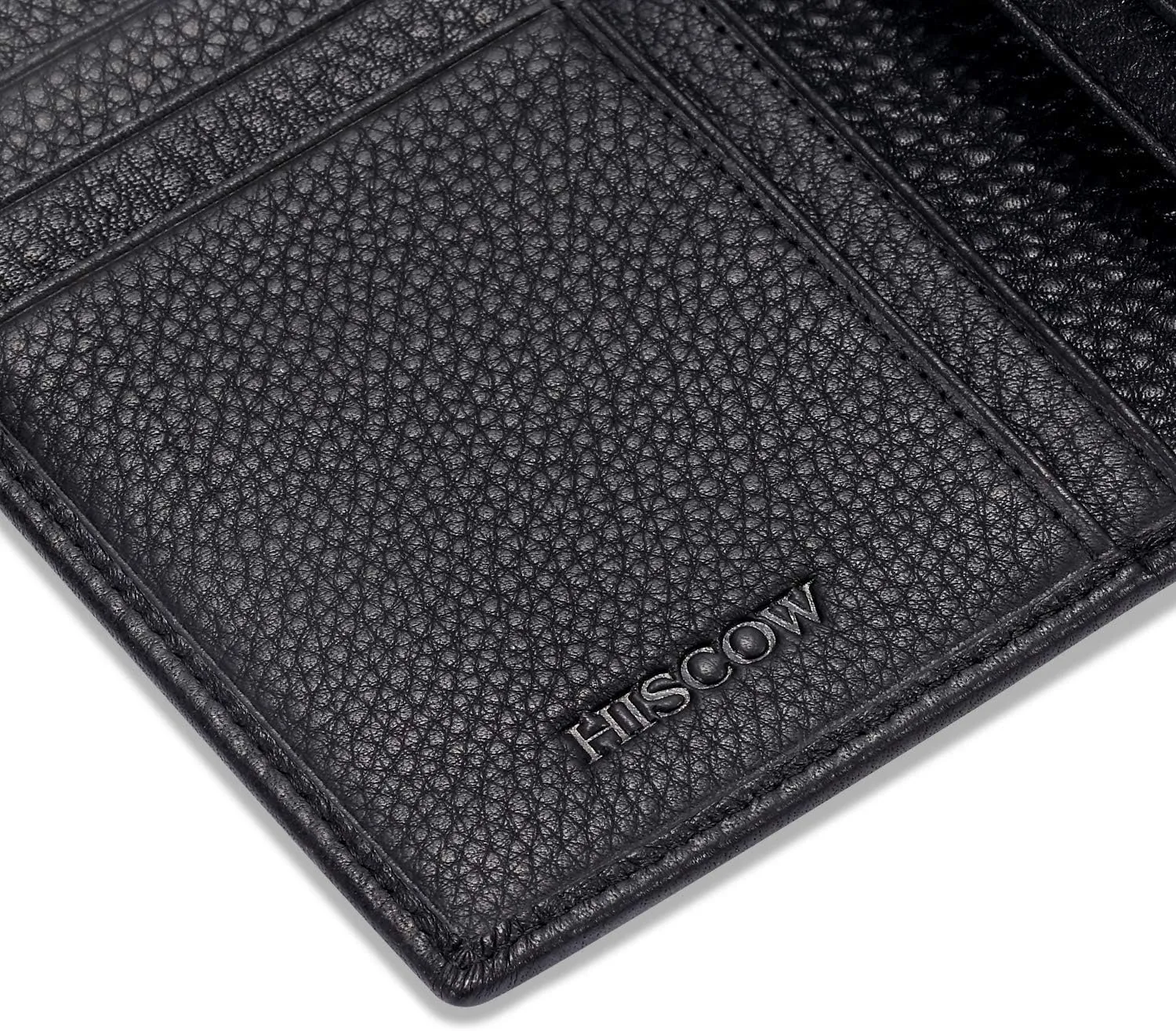 HISCOW Bifold Long Wallet with 15 Credit Card Slots - Italian Calfskin (Pebbled Black)
