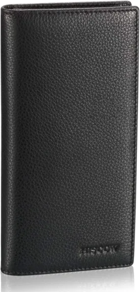 HISCOW Bifold Long Wallet with 15 Credit Card Slots - Italian Calfskin (Pebbled Black)