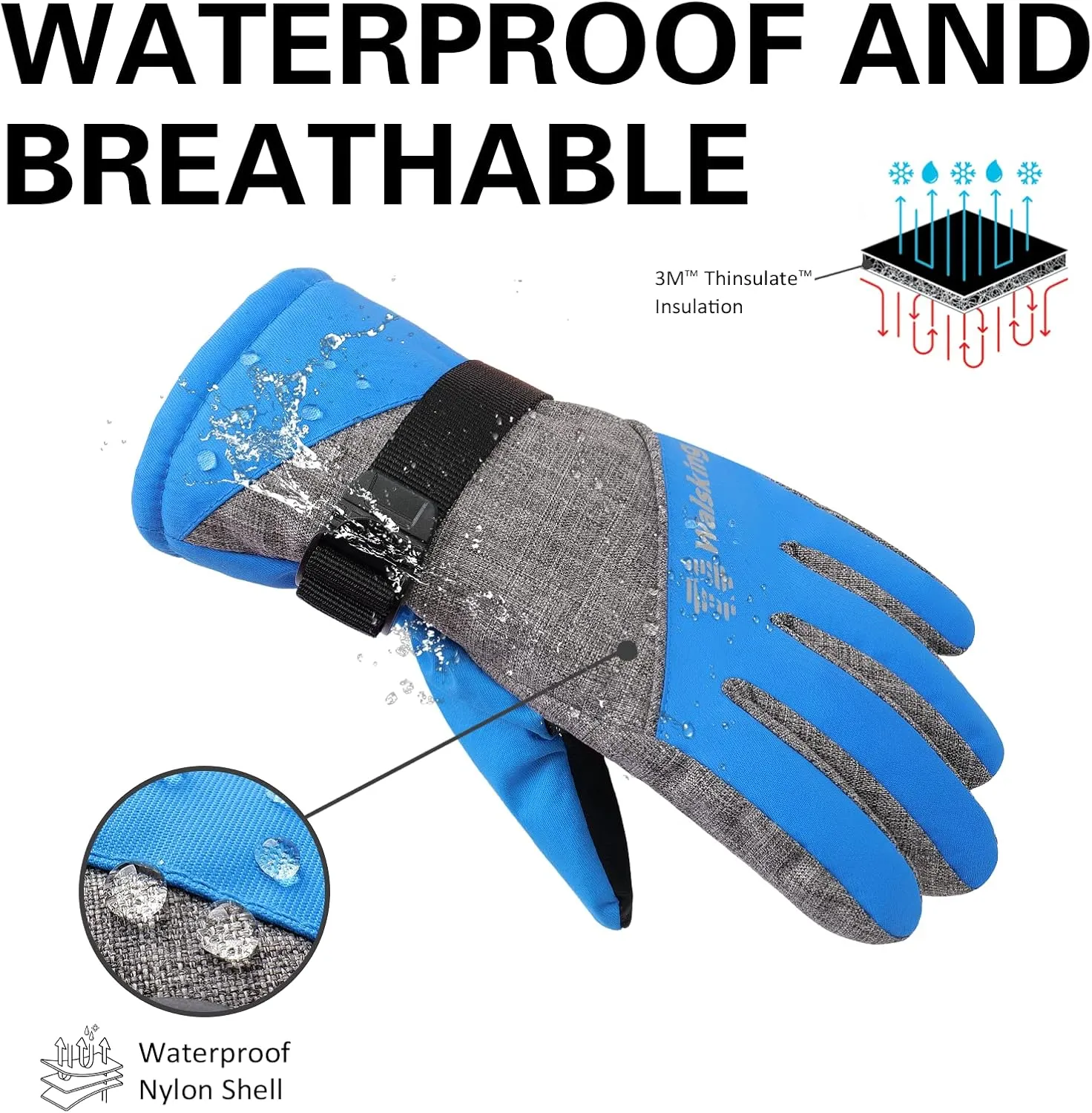 Kids Winter Gloves-3M Thinsulate Snow Waterproof Ski Cold Weather Insulated Outdoor Snowboard Gloves for Boys Girls Youth
