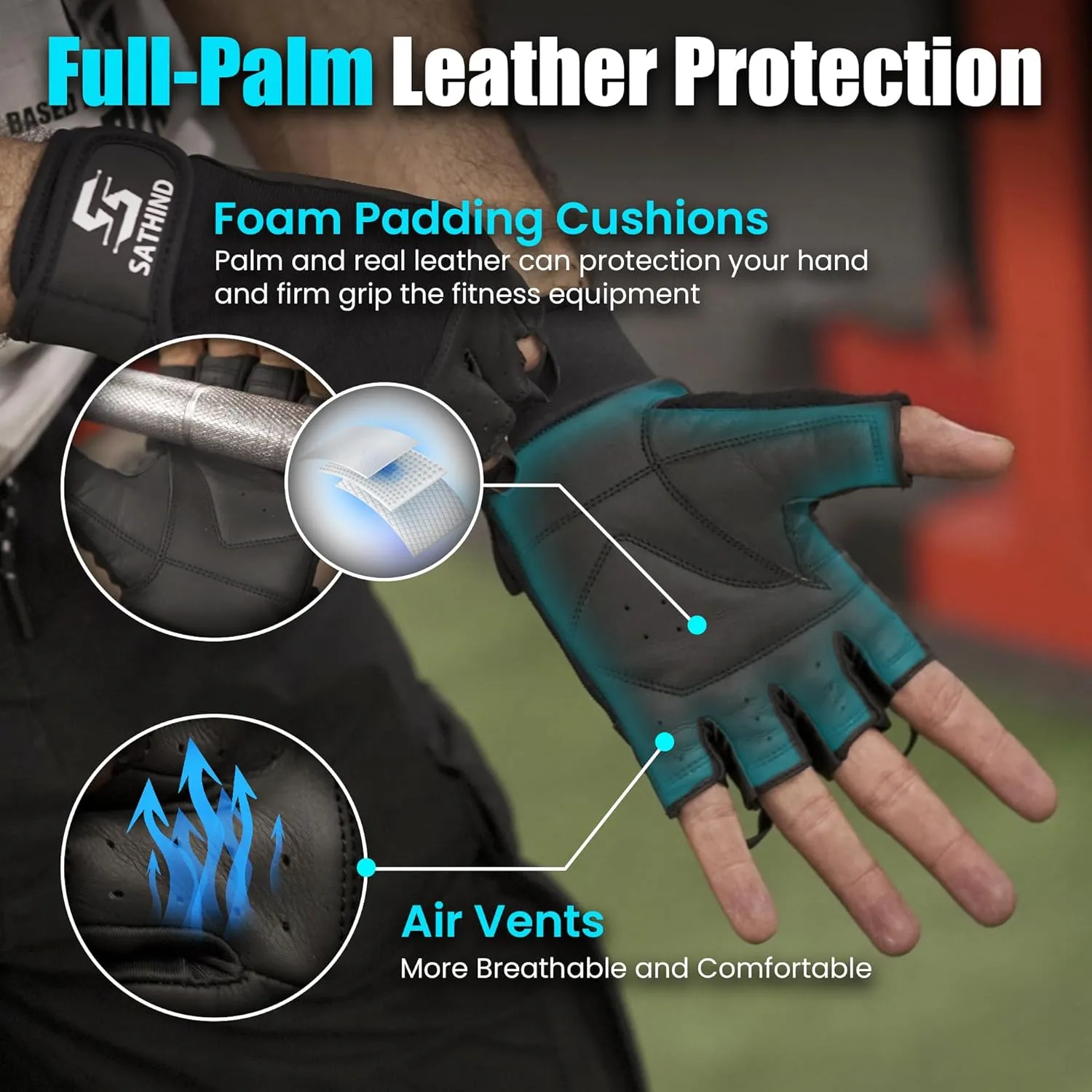 Leather Workout Gloves for Men & Women  Anti-Slip Weightlifting, Gym, and Cycling Gloves with StretchBack Mesh, Full Palm Protection Extra Grip for Fitness & Cross-Training Gloves