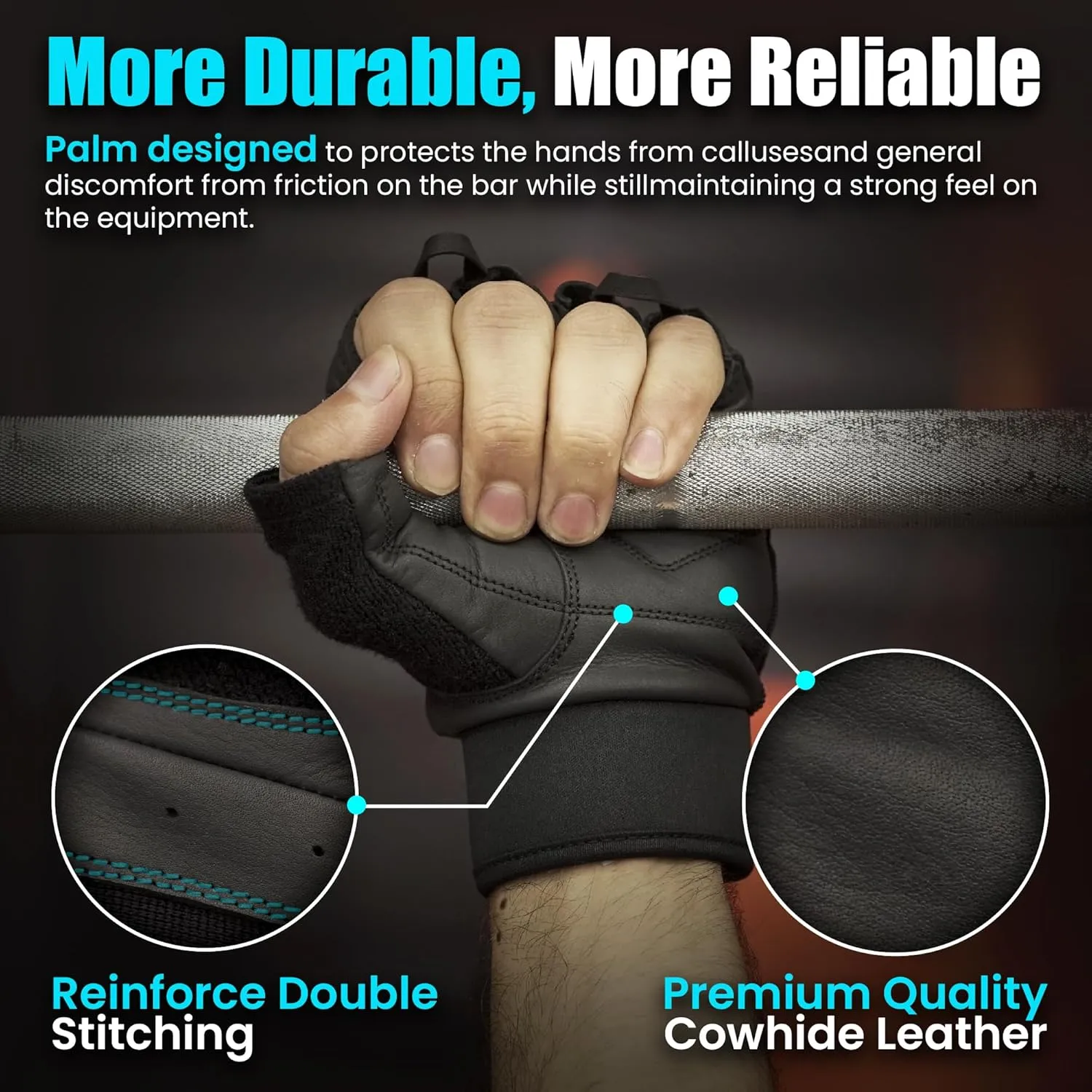 Leather Workout Gloves for Men & Women  Anti-Slip Weightlifting, Gym, and Cycling Gloves with StretchBack Mesh, Full Palm Protection Extra Grip for Fitness & Cross-Training Gloves