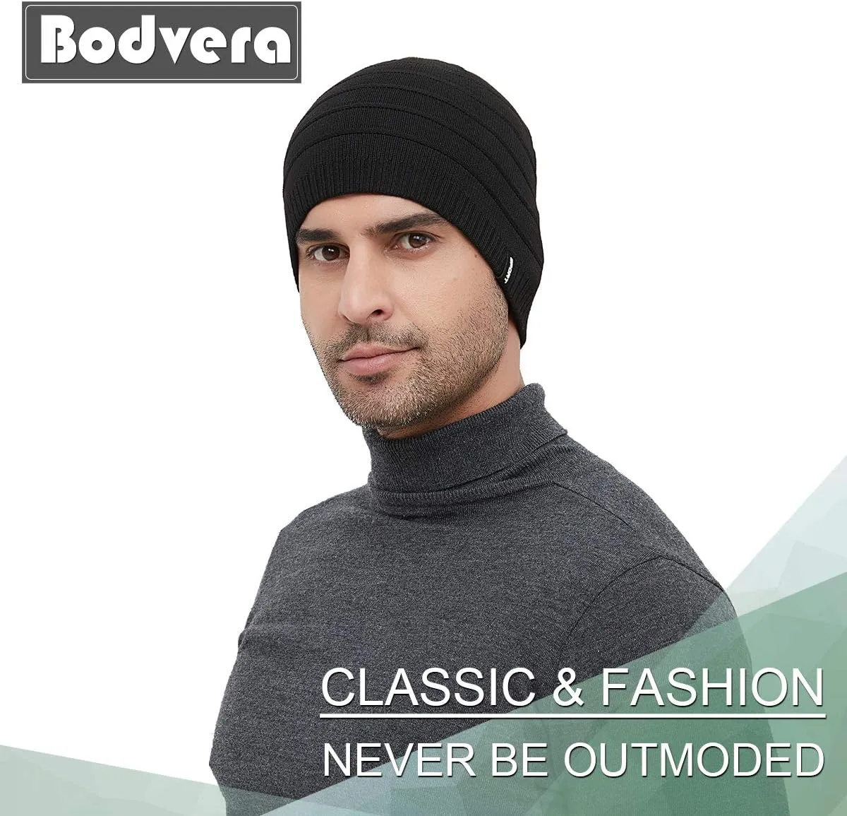 Mens Winter Beanie Hat Warm Knit Cuffed Plain Toboggan Ski Skull Cap (3 Patterns)