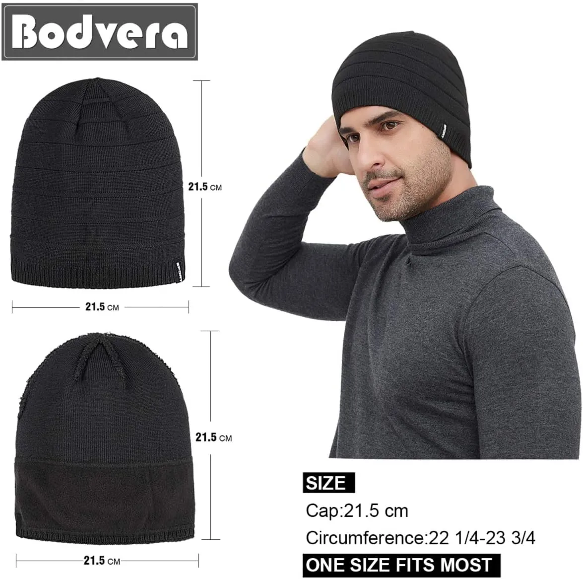 Mens Winter Beanie Hat Warm Knit Cuffed Plain Toboggan Ski Skull Cap (3 Patterns)