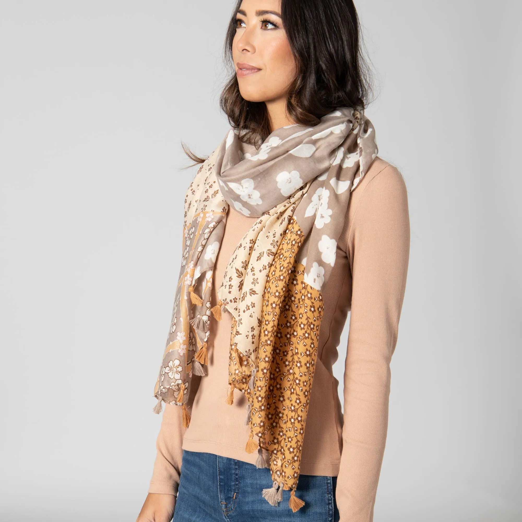 Natural Beauty - Light Weight Woven Multi Floral Scarf