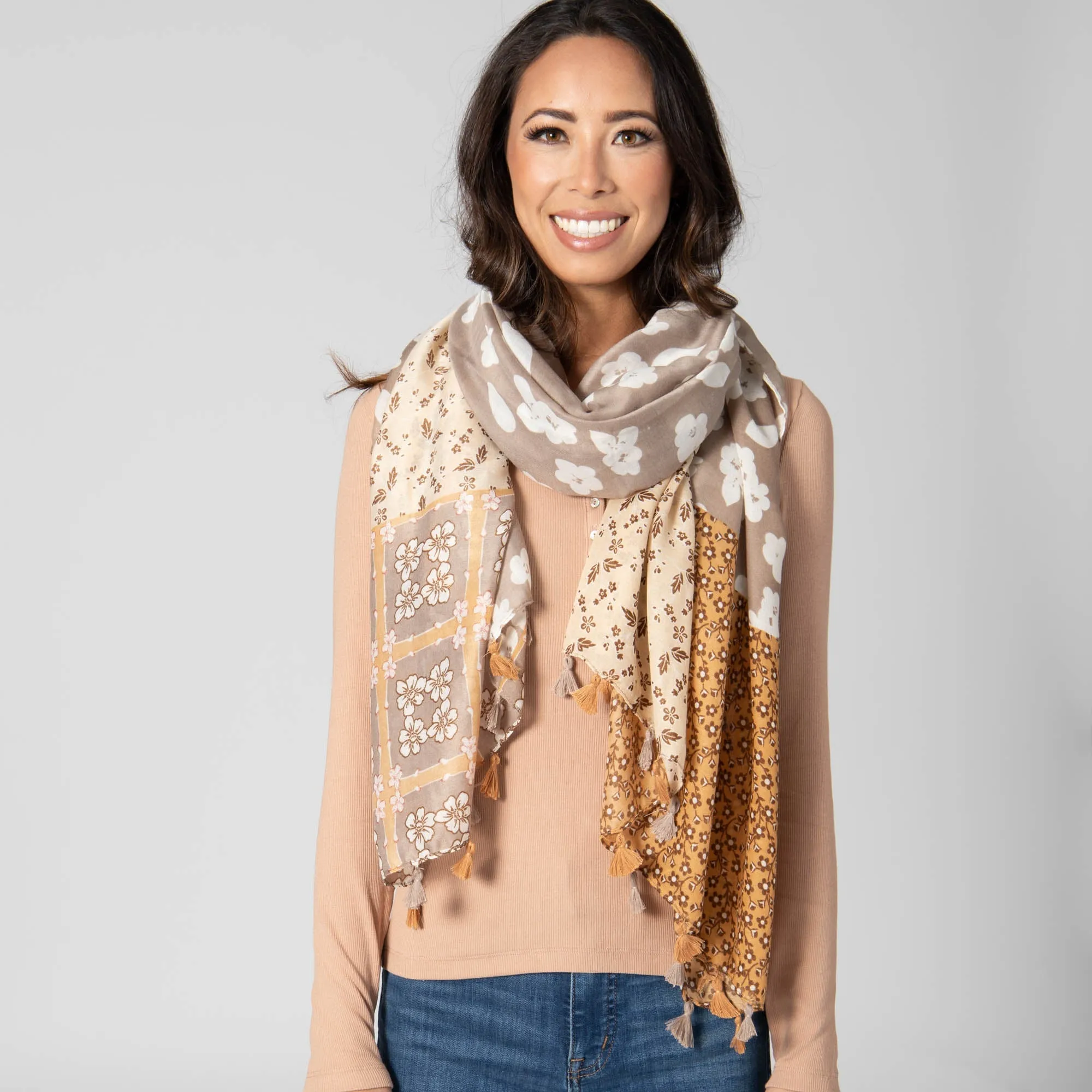 Natural Beauty - Light Weight Woven Multi Floral Scarf