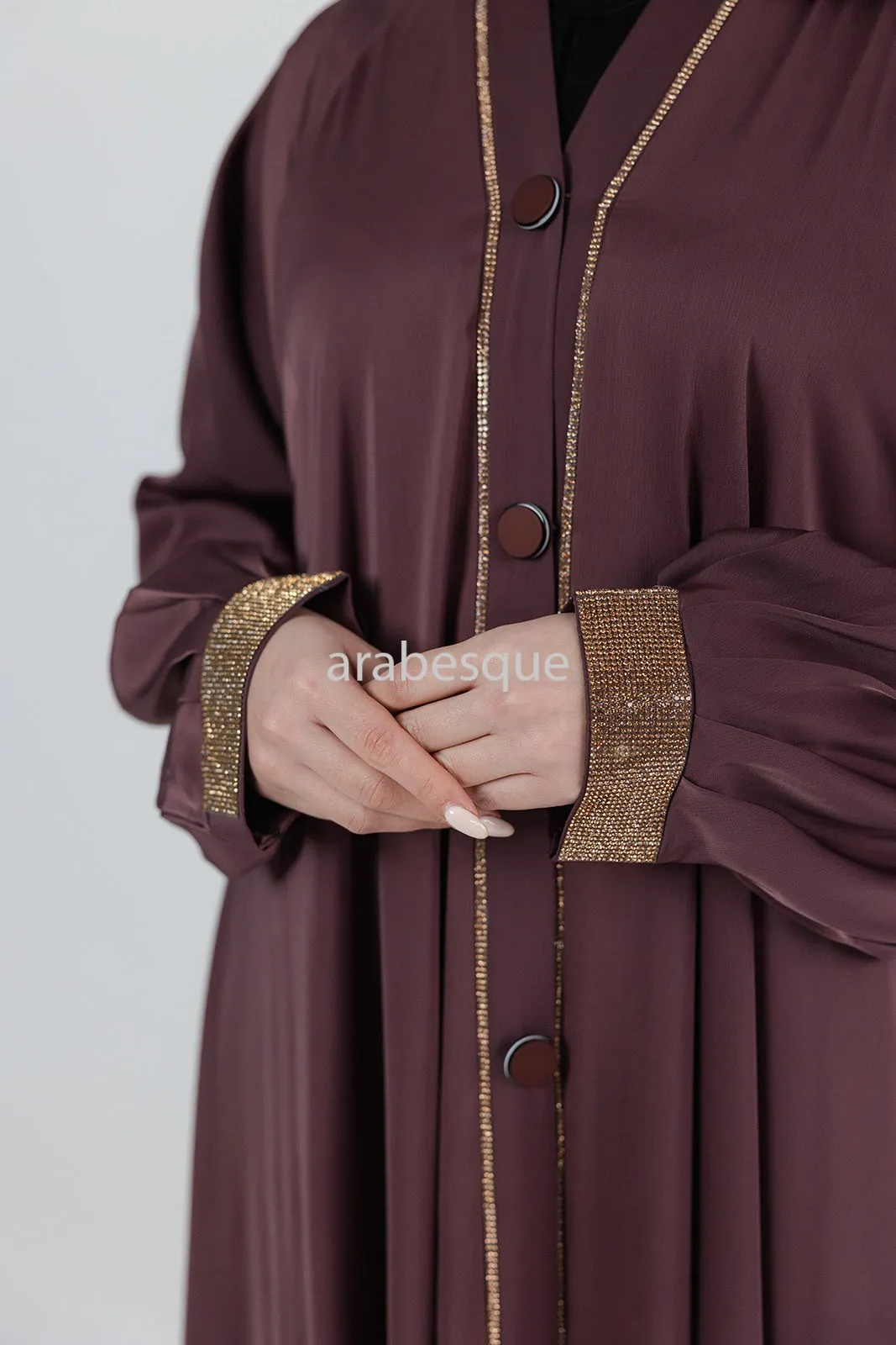 Open  Umbrella Abaya with button and diamante detail - 2 Colours