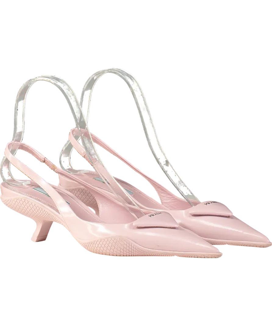 PRADA Pink Triangle-logo appliqué Slingback Pumps UK 2 EU 35 👠