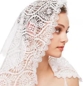 PRINCESS BRIDE Lace Mantilla Veil Vintage Floral Lace Scarf Triangle Wedding Veil Long Chapel Veils Catholic Mass Church
