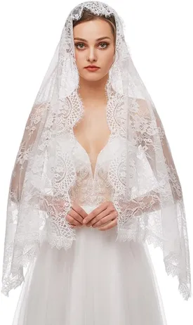 PRINCESS BRIDE Lace Mantilla Veil Vintage Floral Lace Scarf Triangle Wedding Veil Long Chapel Veils Catholic Mass Church