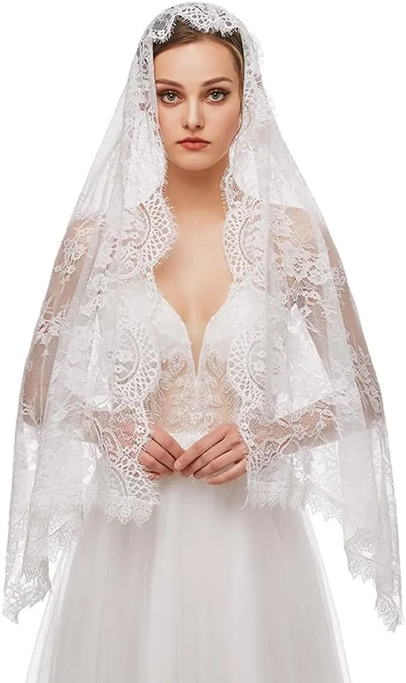 PRINCESS BRIDE Lace Mantilla Veil Vintage Floral Lace Scarf Triangle Wedding Veil Long Chapel Veils Catholic Mass Church