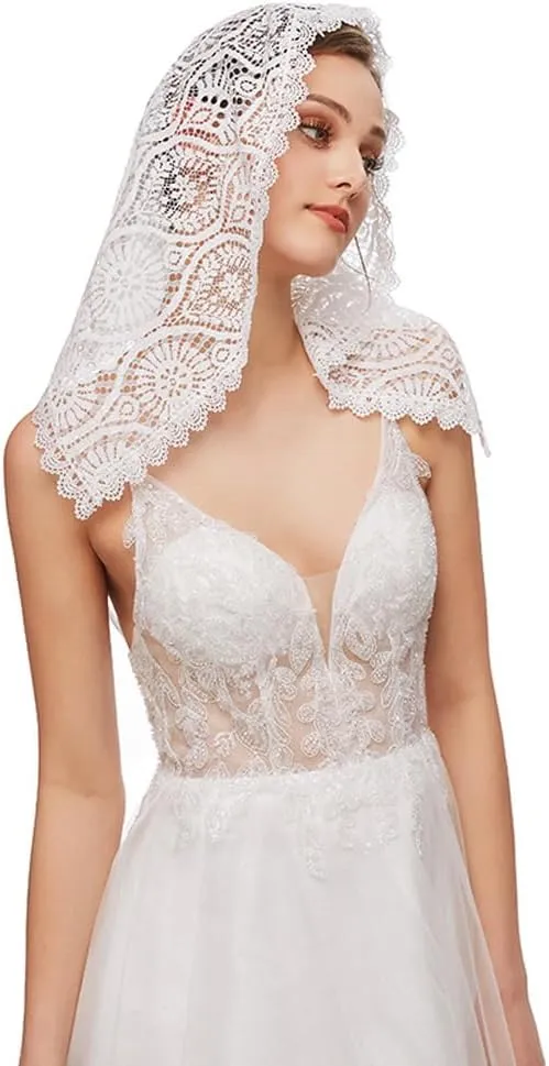 PRINCESS BRIDE Lace Mantilla Veil Vintage Floral Lace Scarf Triangle Wedding Veil Long Chapel Veils Catholic Mass Church