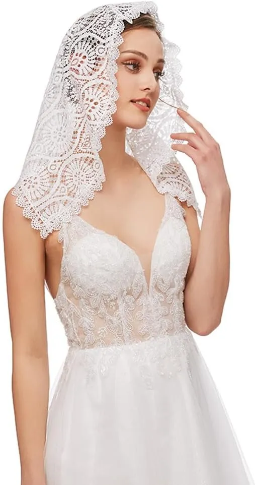 PRINCESS BRIDE Lace Mantilla Veil Vintage Floral Lace Scarf Triangle Wedding Veil Long Chapel Veils Catholic Mass Church