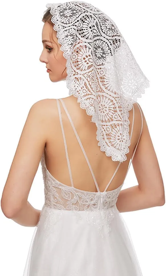 PRINCESS BRIDE Lace Mantilla Veil Vintage Floral Lace Scarf Triangle Wedding Veil Long Chapel Veils Catholic Mass Church
