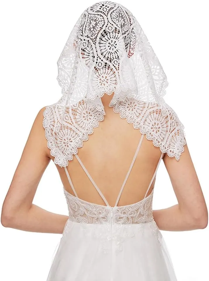 PRINCESS BRIDE Lace Mantilla Veil Vintage Floral Lace Scarf Triangle Wedding Veil Long Chapel Veils Catholic Mass Church