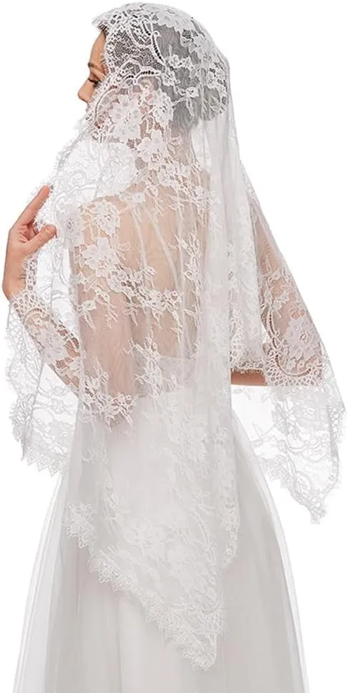 PRINCESS BRIDE Lace Mantilla Veil Vintage Floral Lace Scarf Triangle Wedding Veil Long Chapel Veils Catholic Mass Church