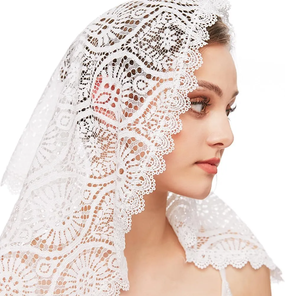 PRINCESS BRIDE Lace Mantilla Veil Vintage Floral Lace Scarf Triangle Wedding Veil Long Chapel Veils Catholic Mass Church