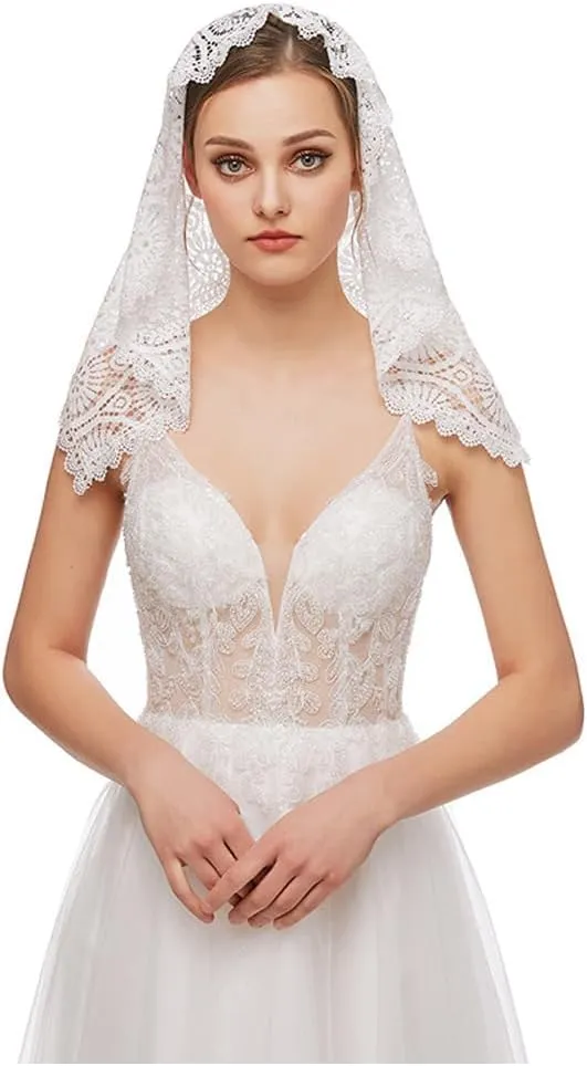 PRINCESS BRIDE Lace Mantilla Veil Vintage Floral Lace Scarf Triangle Wedding Veil Long Chapel Veils Catholic Mass Church