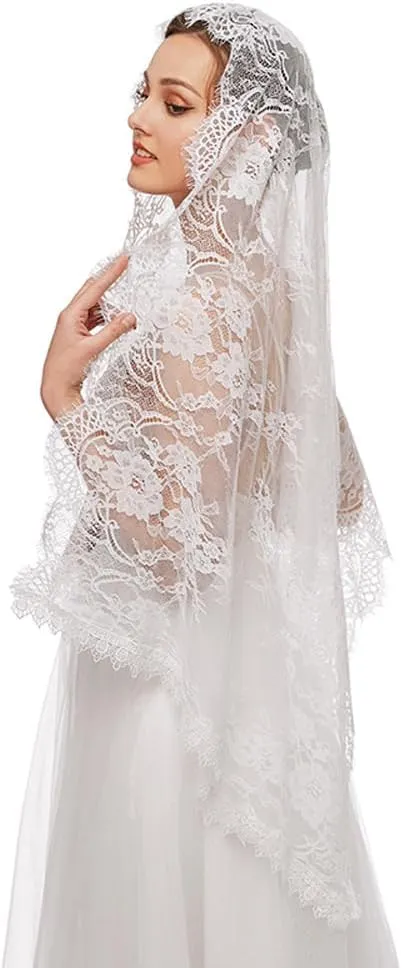 PRINCESS BRIDE Lace Mantilla Veil Vintage Floral Lace Scarf Triangle Wedding Veil Long Chapel Veils Catholic Mass Church