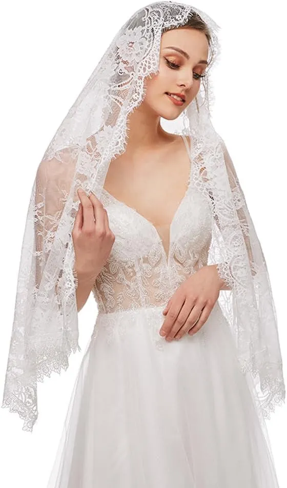 PRINCESS BRIDE Lace Mantilla Veil Vintage Floral Lace Scarf Triangle Wedding Veil Long Chapel Veils Catholic Mass Church