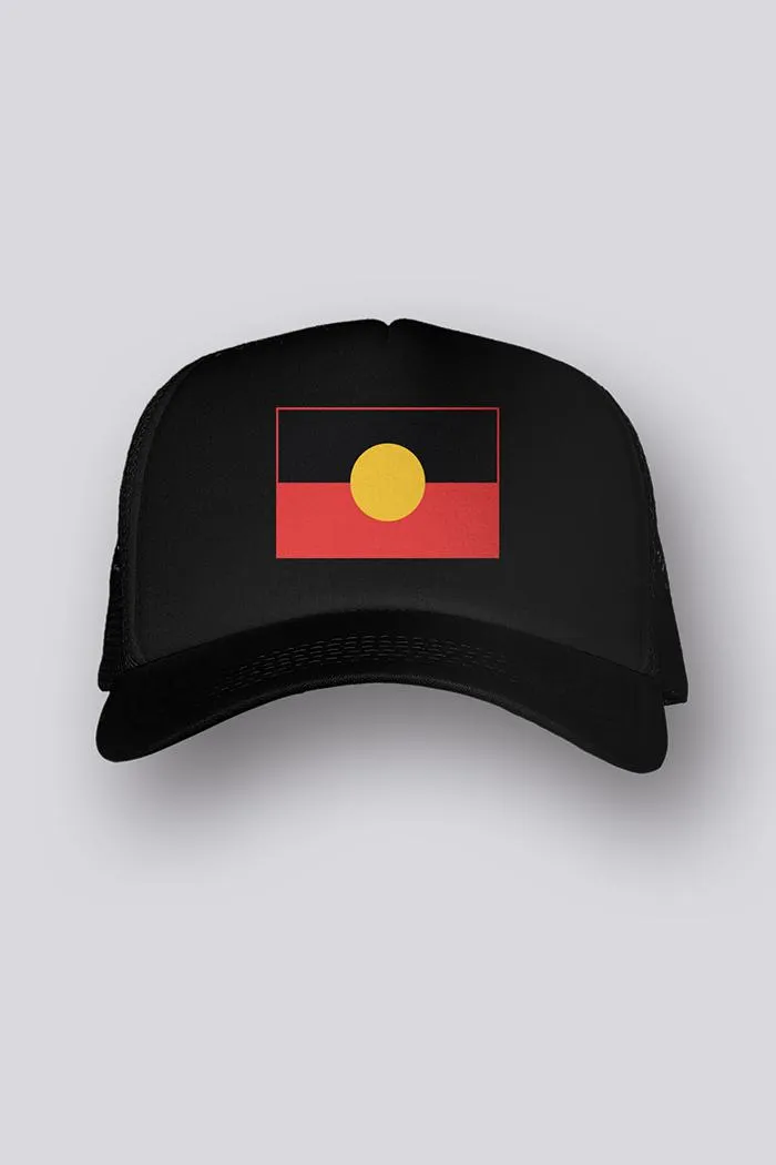 "Raise the Flag" Aboriginal Flag Black Front Trucker Cap