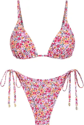 seamoly Textured Cinched Tie Straps Tanga Bikini Set