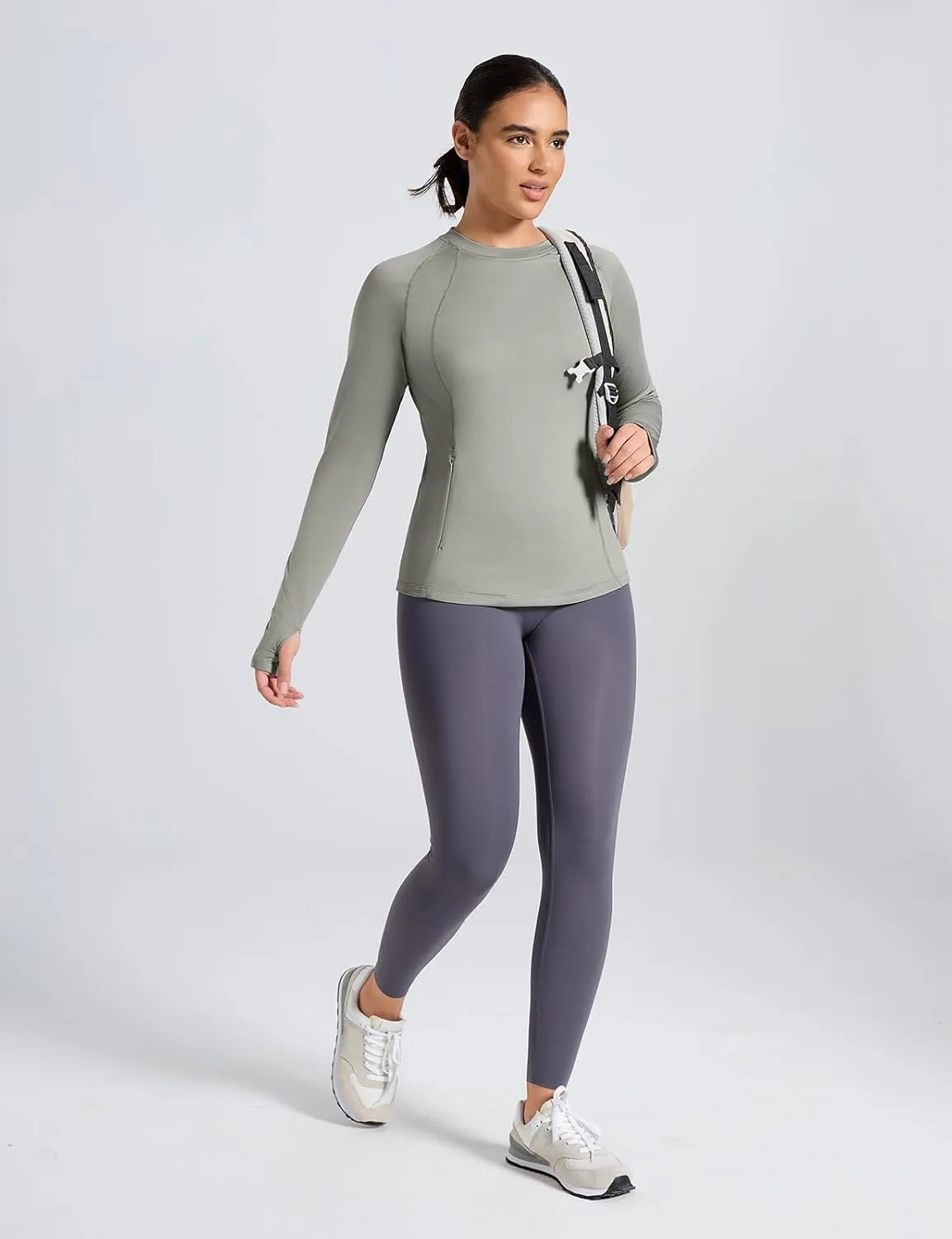 Thermal Shirts for Women Long Sleeve Fleece Tops Cold Weather Running Gear with Zipper Pocket Base Layer