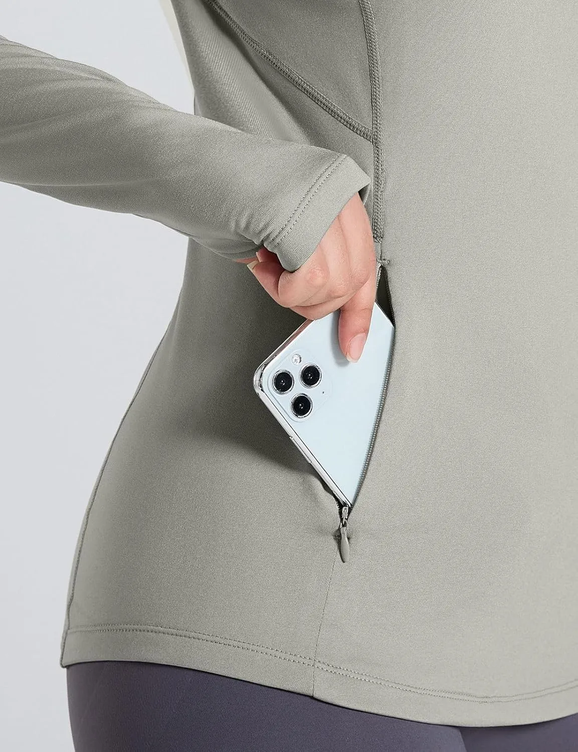 Thermal Shirts for Women Long Sleeve Fleece Tops Cold Weather Running Gear with Zipper Pocket Base Layer