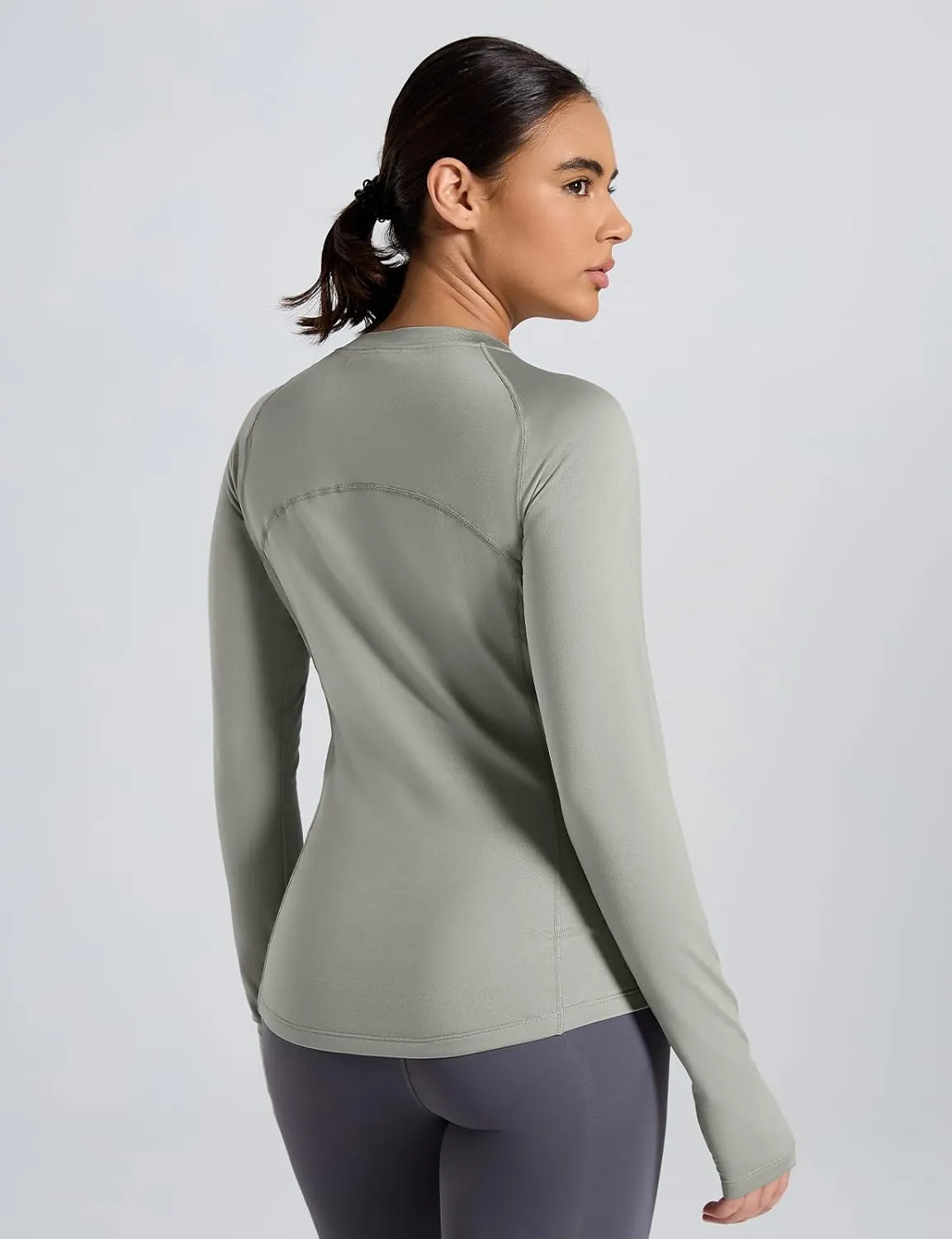 Thermal Shirts for Women Long Sleeve Fleece Tops Cold Weather Running Gear with Zipper Pocket Base Layer