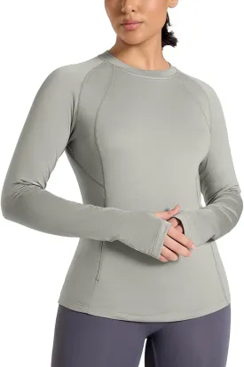 Thermal Shirts for Women Long Sleeve Fleece Tops Cold Weather Running Gear with Zipper Pocket Base Layer