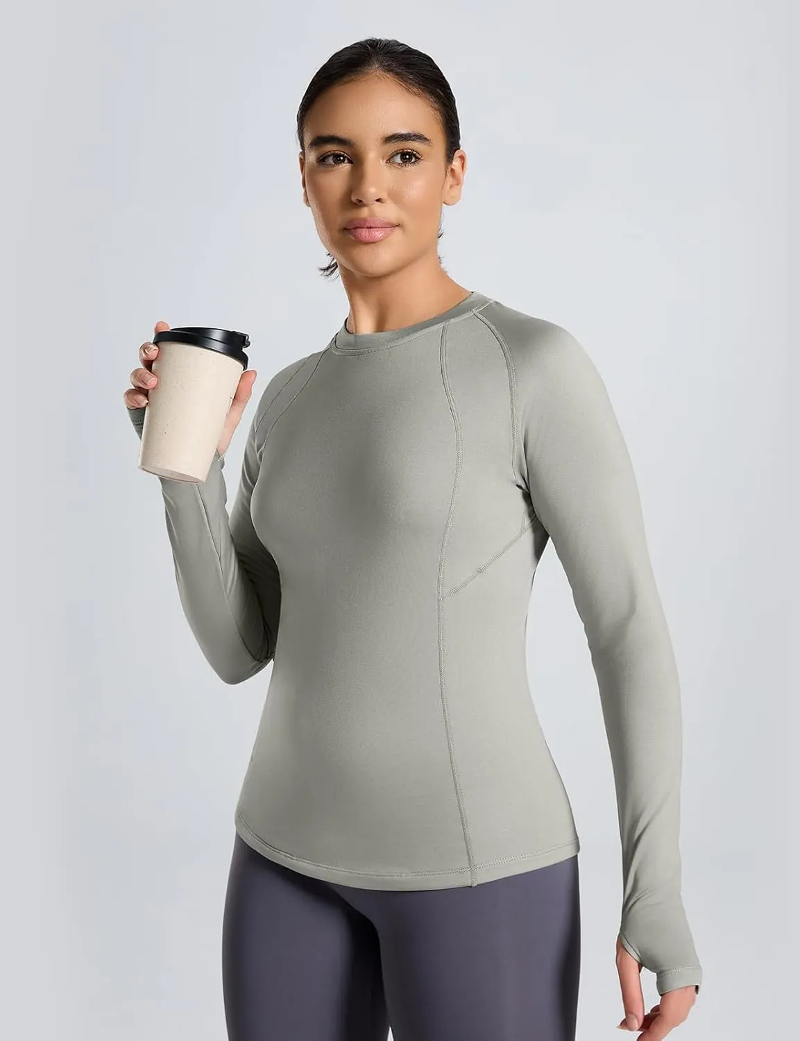 Thermal Shirts for Women Long Sleeve Fleece Tops Cold Weather Running Gear with Zipper Pocket Base Layer
