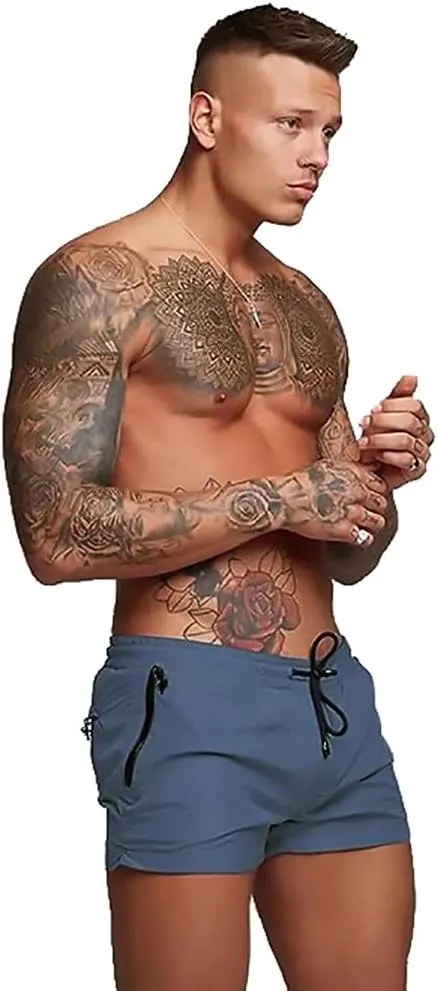 TONLEN Mens Swimwear Sports Shorts Swim Trunks with Zipper Pockets