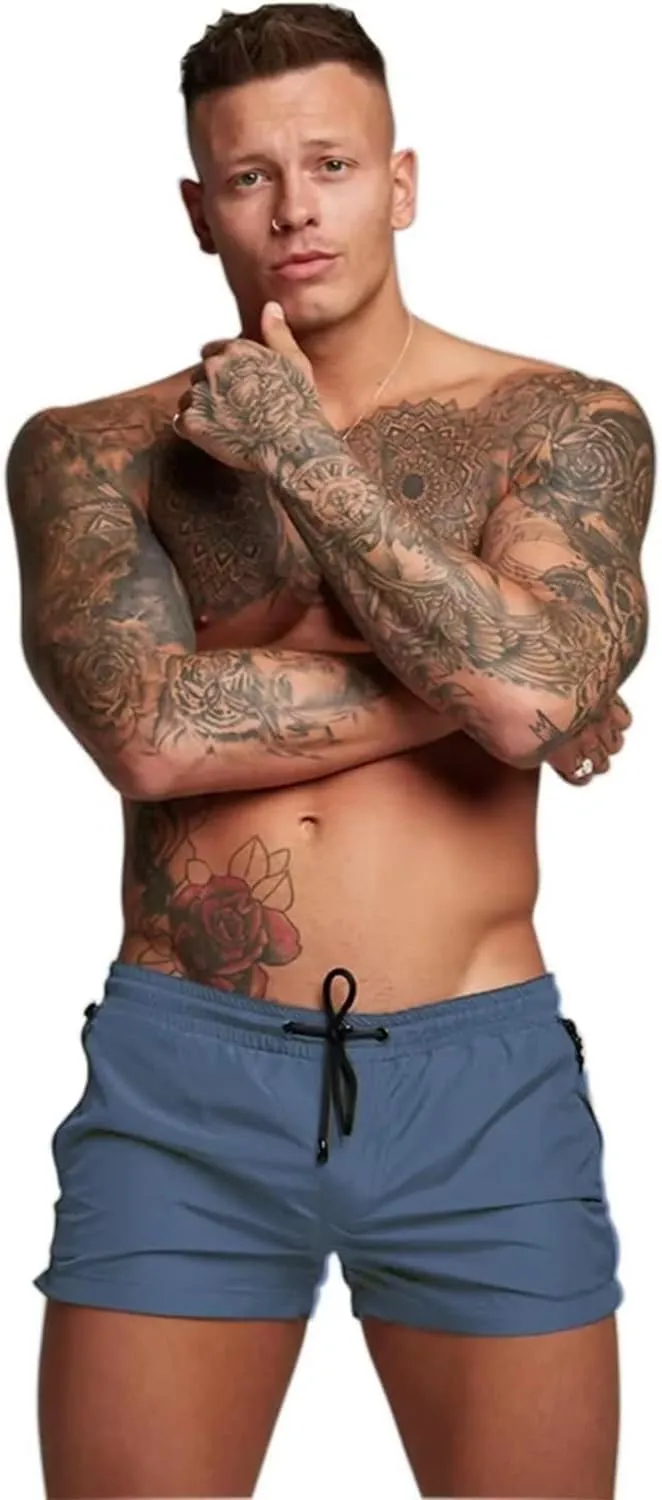 TONLEN Mens Swimwear Sports Shorts Swim Trunks with Zipper Pockets