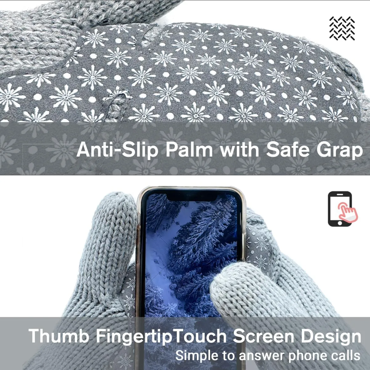 Touchscreen Mittens for Women Sherpa Lined Cold Weather Chunky Cable Knit Mitt