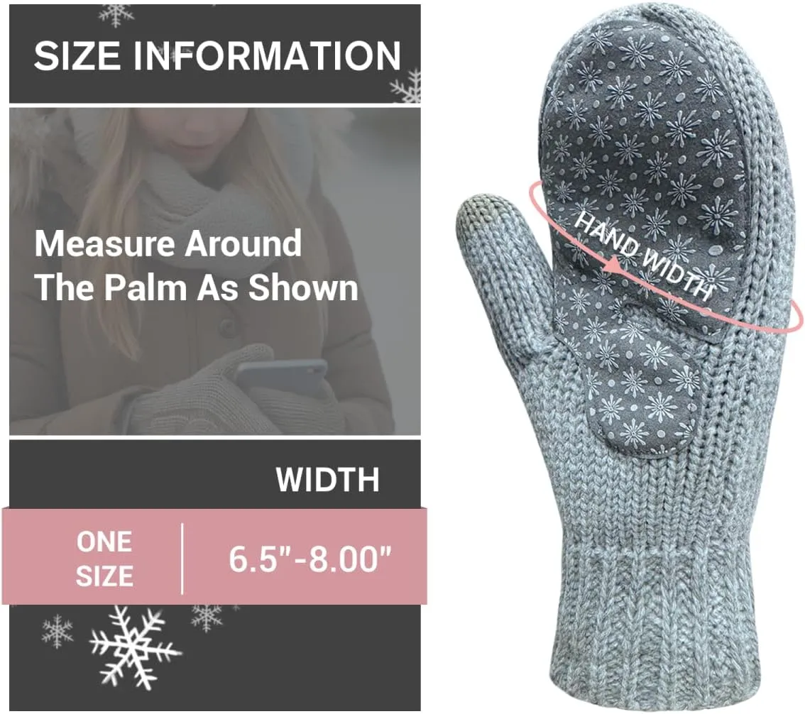Touchscreen Mittens for Women Sherpa Lined Cold Weather Chunky Cable Knit Mitt