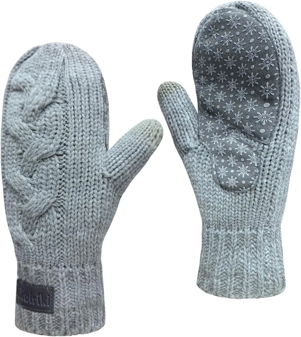 Touchscreen Mittens for Women Sherpa Lined Cold Weather Chunky Cable Knit Mitt